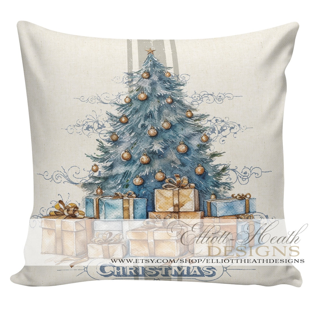 Blue Christmas Pillows, Santa Pillows, Christmas Tree, Neutral