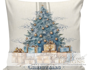 Blue Christmas Pillows, Santa Pillows, Christmas Tree, Neutral Christmas Decor, Victorian Christmas pillows, #CH0284