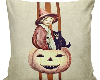 Halloween Pillow Vintage Pumpkin Jack o Lantern Burlap Cotton Throw Pillow Cover #HA0047