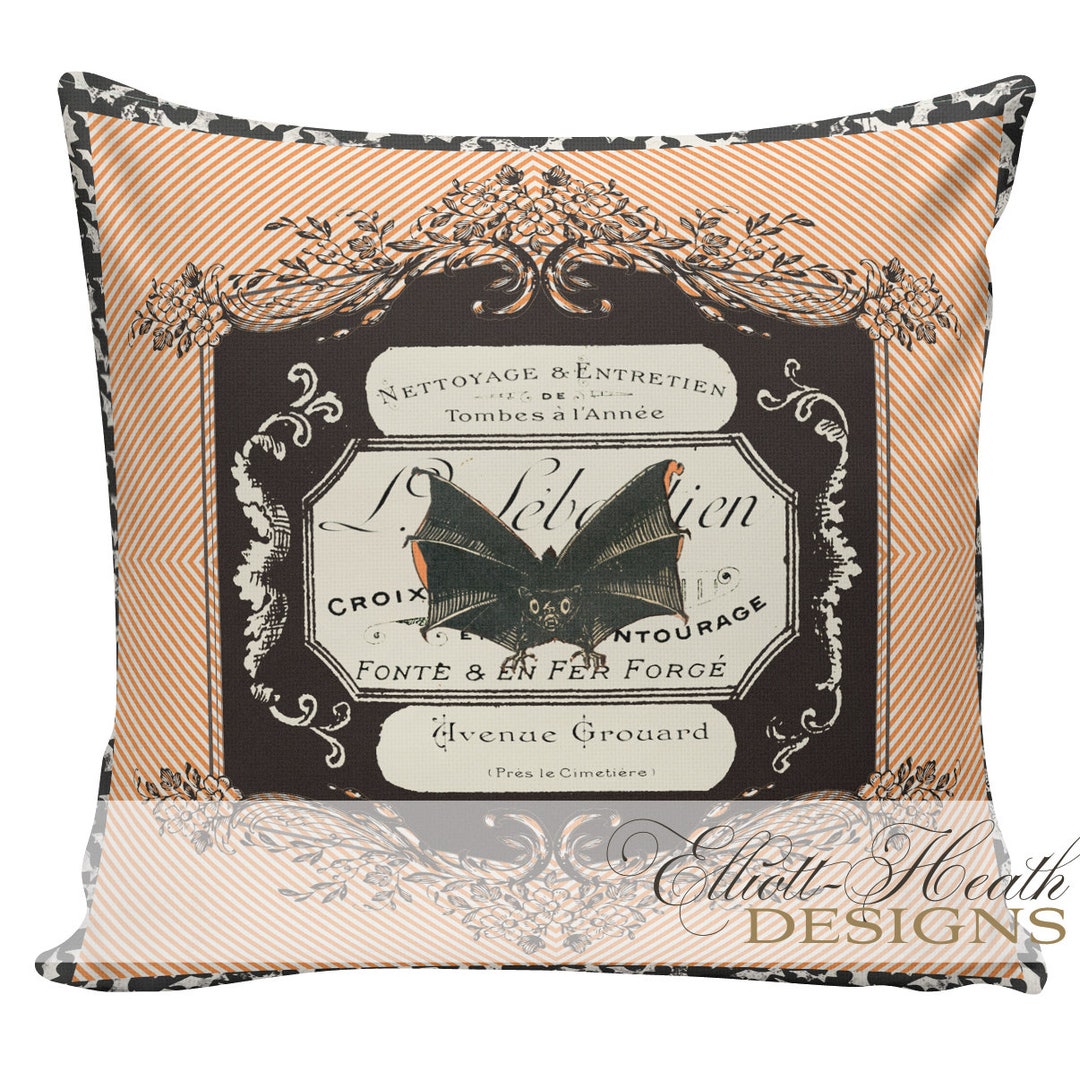 Art Deco Bat Halloween Pillow, SHIPS TODAY, Vintage Halloween Pillows