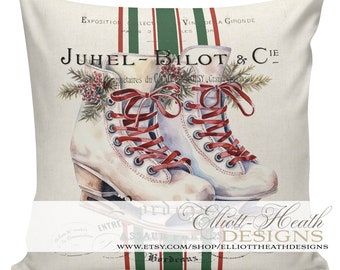 Classic Christmas Pillows, Ice Skate Decor, Vintage Pillows, Vintage Holiday Decor, Christmas Decor, Throw Pillow Cover, #CH0262