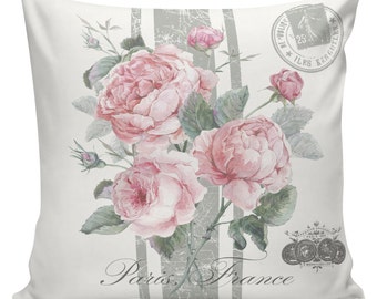 Spring Pillow Vintage French Pillow Botanical Spring Roses Throw Pillow Elliott Heath Designs #SP0187