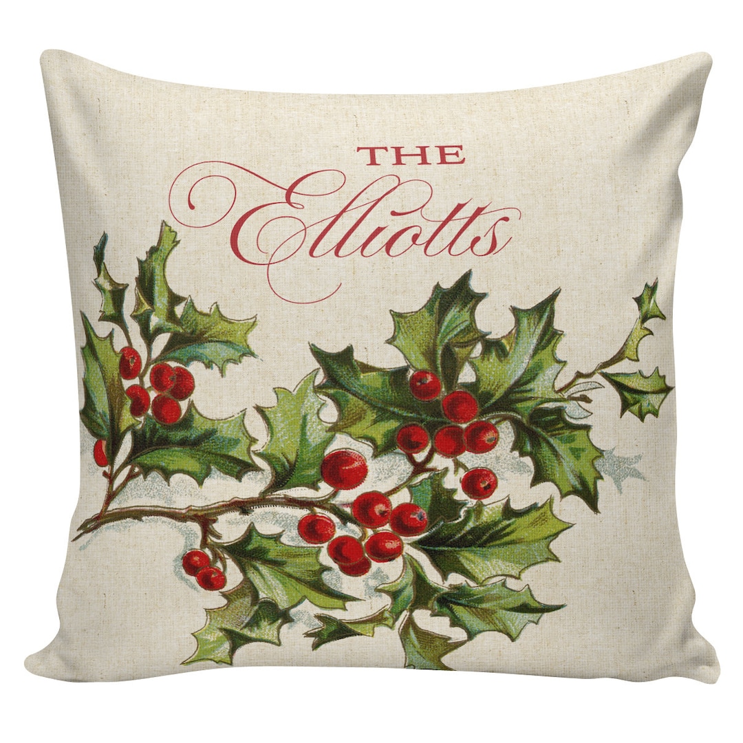 Holiday Pillow Cover Christmas Pillow Winter Personalized Holly Berry