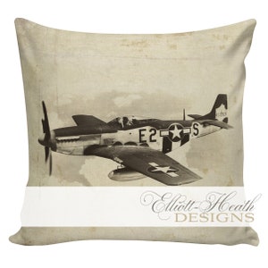 Military History, Throw Pillow, Pillow Cover, Military Family, Airplane, P51 Mustang, 4th of July,  Cotton Throw Pillow Cover, #MI0002