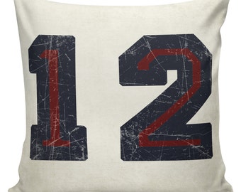 Football Pillow Cover, Vintage Football, Ticket Stub Art, Tom Brady, New England Patriots, Burlap Cotton Throw Pillow Cover #BB0018