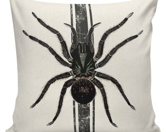 Farmhouse Halloween Pillows, Halloween Pillow Covers, Grainsack Stripe Pillows, Spider Pillows, Vintage Spider Cotton Pillow Covers #EH0103