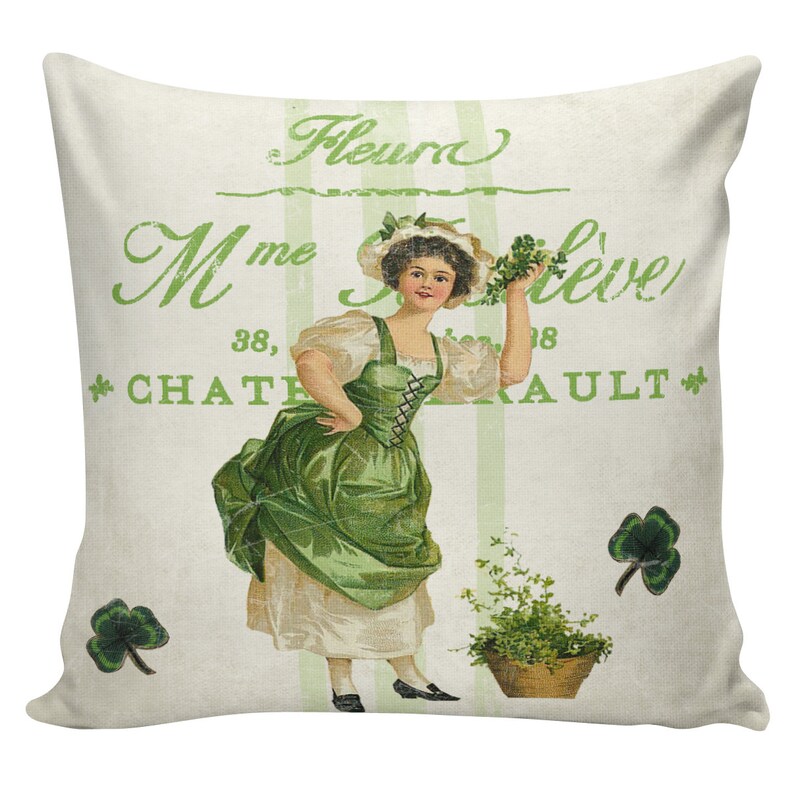 St Patricks Day Pillows, Green Decor, 100% cotton Pillow Cover, French Pillows, Sofa Pillows, Couch Pillow, Cushion Covers, EHD0133 image 1