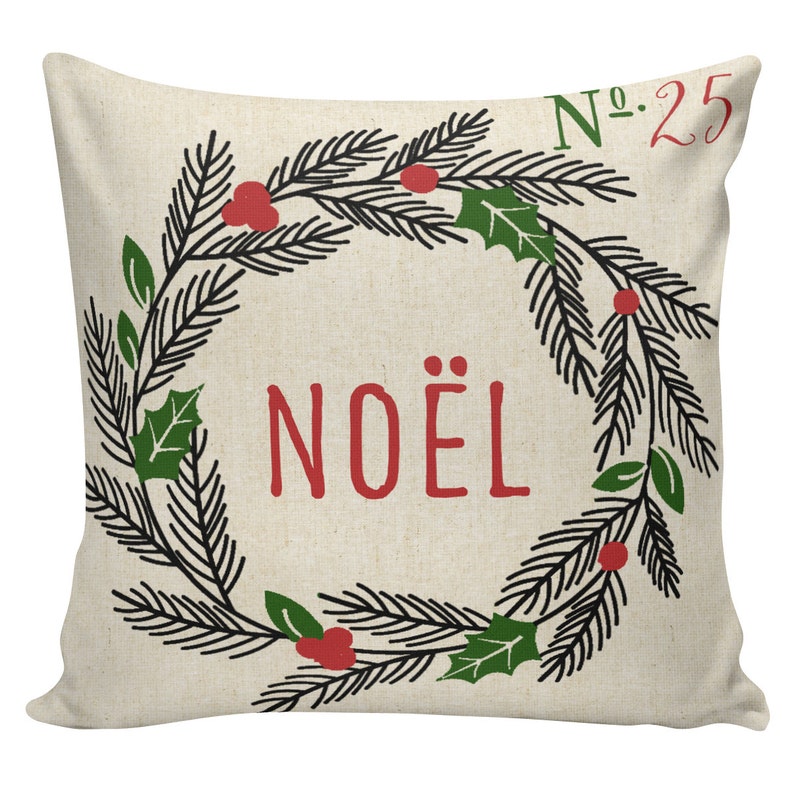Christmas Pillow Vintage Burlap Pillow Cover Evergreen Wreath Etsy