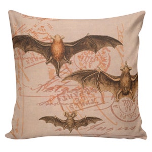 Halloween Pillow Buffon French Bats on Postmarks Burlap Cotton Throw Pillow Cover #HA0046