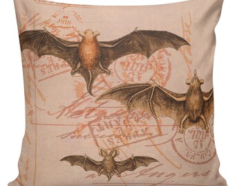 Halloween Pillow Buffon French Bats on Postmarks Burlap Cotton Throw Pillow Cover #HA0046