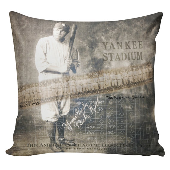 Baseball Pillow Babe Ruth New York Yankees Burlap Cotton Throw Etsy