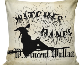 Halloween Pillow Cushion Witch Silhouette Gift Cotton and Burlap #HA0160 Elliott Heath Designs