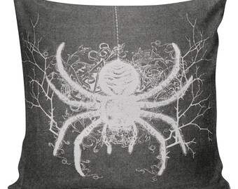 Halloween Pillow Vintage Chalkboard Spider and Thorns Burlap Cotton Throw Pillow Cover #HA0073