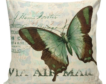 Home Decor Pillow Cushion Spring Butterfly French Floral Burlap Cotton Throw Pillow Cover #SP0140, Gift Under 50