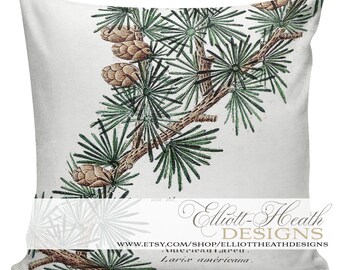 Holiday Throw Pillow Cover Vintage Christmas Winter Evergreen Tree Botanical Print French Style Burlap & Cotton Home Decor #CH0038