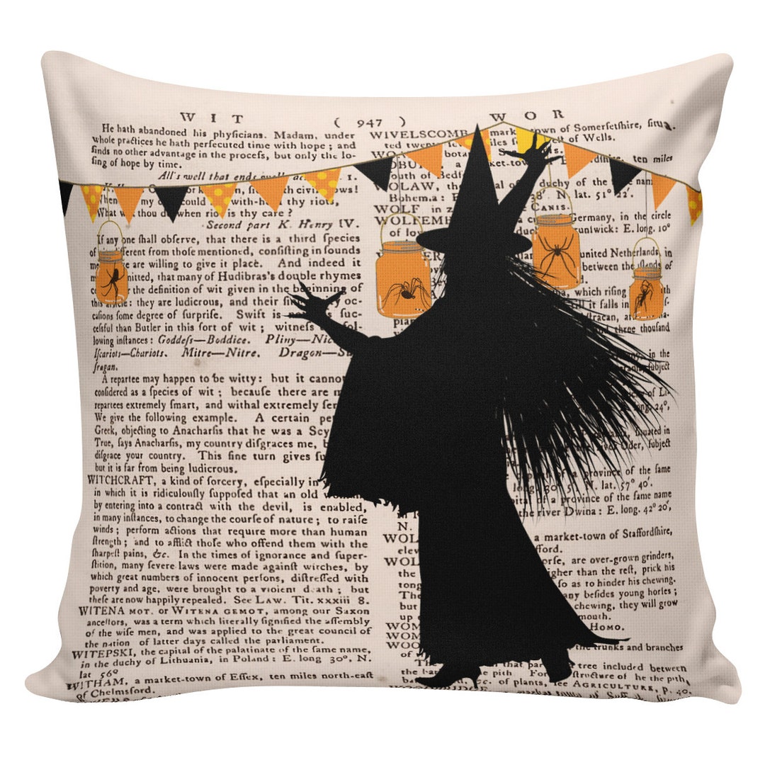Cushion Pillow Halloween Dictionary Print Gift Cotton and Burlap HA0079