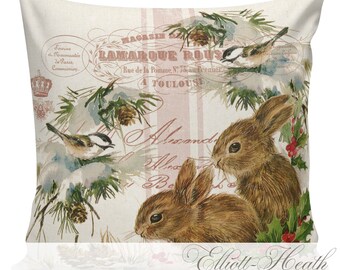 Christmas Pillows, Christmas, Farmhouse, Christmas Pillow Covers, Bunny Pillows, Sofa Pillows, Made in USA, Burlap Pillows, #CH0467