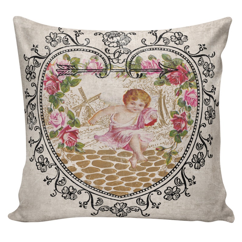 Valentine Pillow, Love Pillow, Romance, French Style Throw Pillow Cushion Cotton with Cotton or Burlap Back EHD0074 Elliott Heath Designs image 1