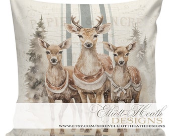 Neutral Christmas Pillows, Santa Pillows, Winter Woodland, Deer Decor, Victorian Christmas pillows, #CH0301, Elliott Heath Designs