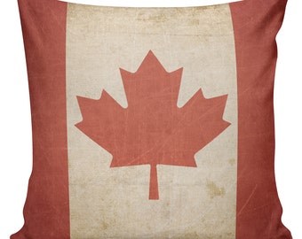 Throw Pillow Cover, Vintage Canada Canadian Flag Maple Pillow Burlap & Cotton Home Decor #FL0012