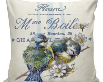 Spring Pillows, Botanical Pillows, Birds, Floral, Spring Decor, Cushion Covers, Throw Pillows, Made in USA, Cotton, Burlap,   #EHD0119