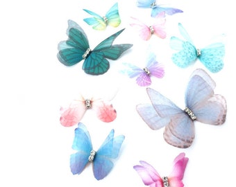 10x Mini Artificial Organza Butterfly Picks for Craft Card