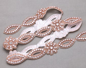 Rose Gold/Gold/Silver Rhinestone Applique, Rhinestone Belt Applique, Crystal Sash Applique, Iron On Applique, Sew On Applique