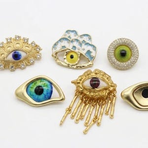 Set of 6 Gold Enamel Evil Eye Charms – Crystal Accented Pendants for Jewelry Making