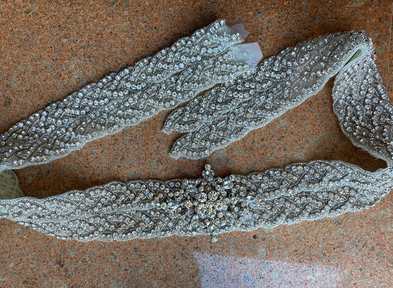 Crystal Beaded Trim Wedding Belt Trim Bridal Accessories Sew On Iron On Applique Trim Crystal Clear Rhinestone Trim