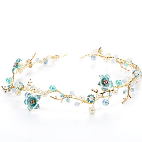 Wedding Tiara Small Blue Flower Vines, Blue Flower Tiara Wire, Bridal Hair Jewelry, Flower Girl Wire Accessories, Wedding Supply - No ribbon