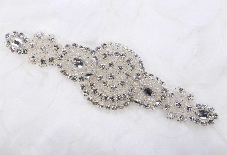 Rhinestone applique, Beaded applique, Bridal applique, Wedding applique, Crystal applique, Sash applique, Black applique, Black Sash image 3