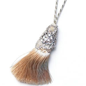 Rhinestone Ivory Tassel – Silver Tone Accent for Home Decor, Accessories Making
