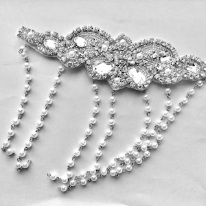 Wedding Shoulder Cover, Pearl and Crystal Rhinestone Appliqué for Hair Accessories, Iron-On & Sew-On