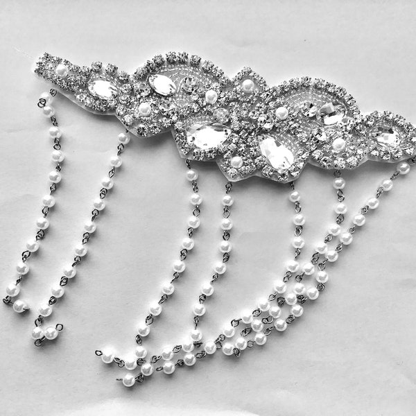 Couvre-épaules de mariage, Appliques de perles, Appliques de mariage en cristal et strass pour la fabrication d'accessoires pour cheveux, Appliques à repasser, Coudre sur les appliqués