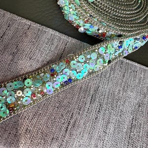 Aqua Green Stone Beaded Trim: Iron/Sew On Applique