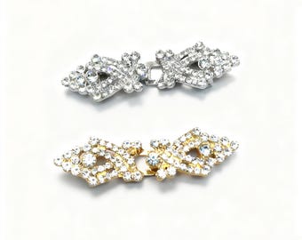 Crystal Rhinestone Hook and Eye Clasp: Silver or Gold Closure (35mm)