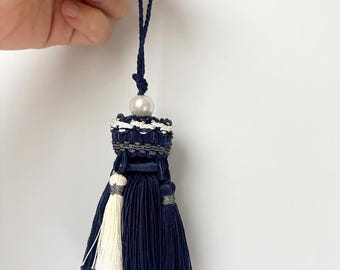 Navy Blue Tiered Tassel with Pearl, Wedding Decor, Chandelier Trim, Fashion Craft Supply