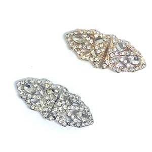 Cierre de cristal con diamantes de imitación: cierre de gancho y ojo de bolero dorado o plateado (3,4 cm)