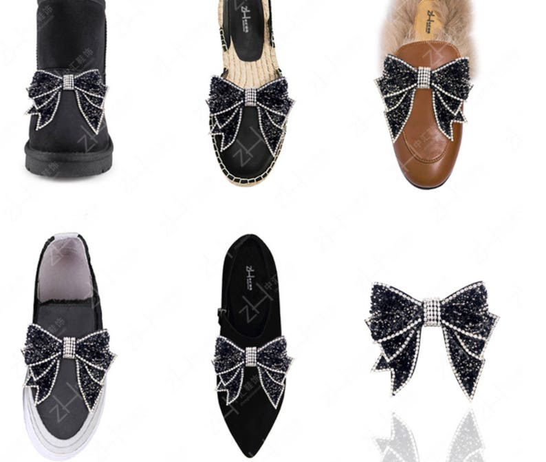 2 Pieces Black Bow Applique Crystal Applique Rhinestone Etsy