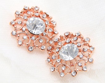 2 pieces- Crystal Button, Rose Gold Button, Gold Button, Crystal Button, Rhinestone Button, Shank Button, Vintage Button, Wedding Button
