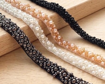 Pearl Beaded Trim: Bridal Wedding Dress Sash Applique