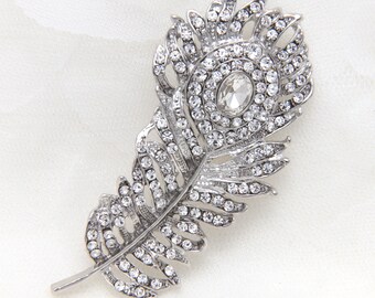 Plume de cristal, boucle de plume en métal cristal strass, emballage cadeau, décoration de mariage