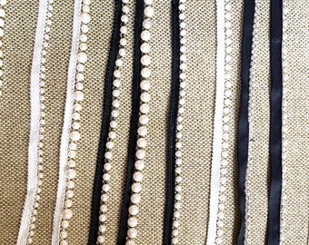 Pearl Trim with Black Edge: Sewing Embellishment (1 Meter)