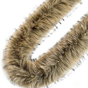 Faux Raccoon Fur Trim: Brown with Black Tips, 8cm Wide