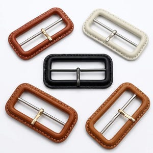 Hand-Stitched Leather Wrapped Buckle, Rectangle Belt Slider, Trench Coat Hardware (5cm Inner Width)