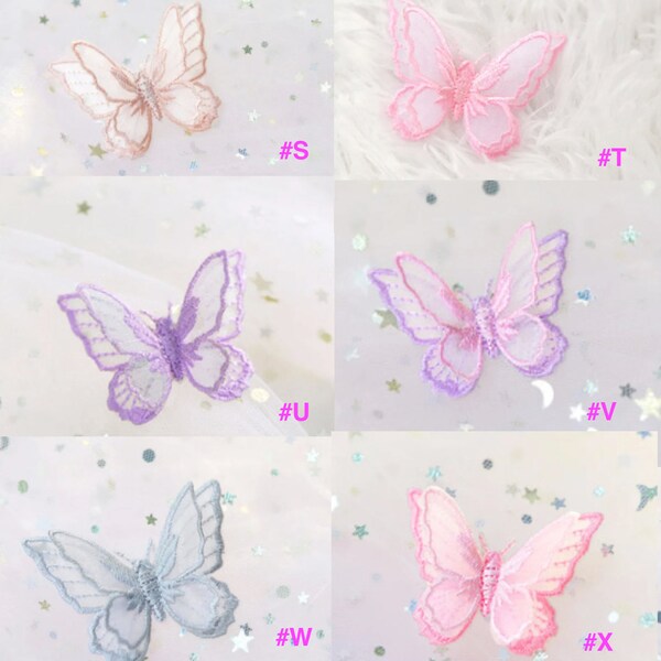 10/30pcs - Blue Or Lavender Or White Or  Ivory Or Pink Or Black Or Gold Embroidery Butterfly Embroidery Sew Iron On Lace Applique Patch