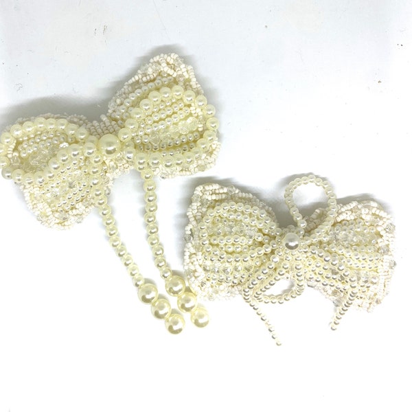 Ivory Pearl Bow, Bow Shoes Decoration, Bow Patch, Beaded Bow, Pearl Bow For Making Hat Hair Accessories, Wedding Bow, Hair Bow, Flat Back