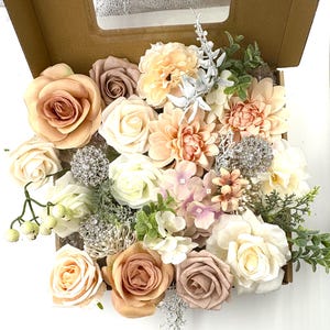 Artificial Flowers, Mauve Pink Rose Flowers Box for Flower Arrangements, Champagne Rose Faux Flower Set - Wedding Bouquets & Home Decor