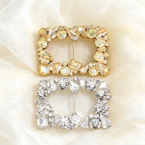 Hebilla de cinturón dorada/plateada con cristales de estrás: Deslizador para fajín de boda (2,2" x 1,7")