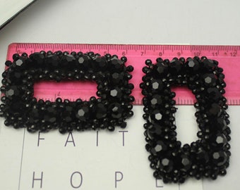 Black Beads Patch,  Beaded Patch For Making Shoes Or Shoe Clips, Hair Accessories Supply,  Black Beaded Patch,  Sew On Patch